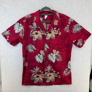 Palmwave Hawaii Aloha Mens Size Small Burgandy Floral 100% Cotton